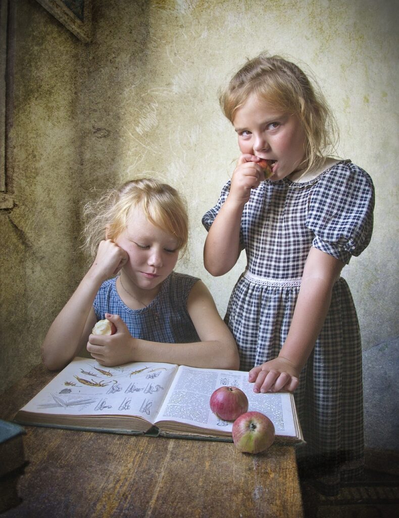 kids, book, apples, reading, girls, sisters, friends, siblings, children, young, childhood, study, learn, retro, kids, book, reading, reading, friends, children, children, children, children, children, study, study, study